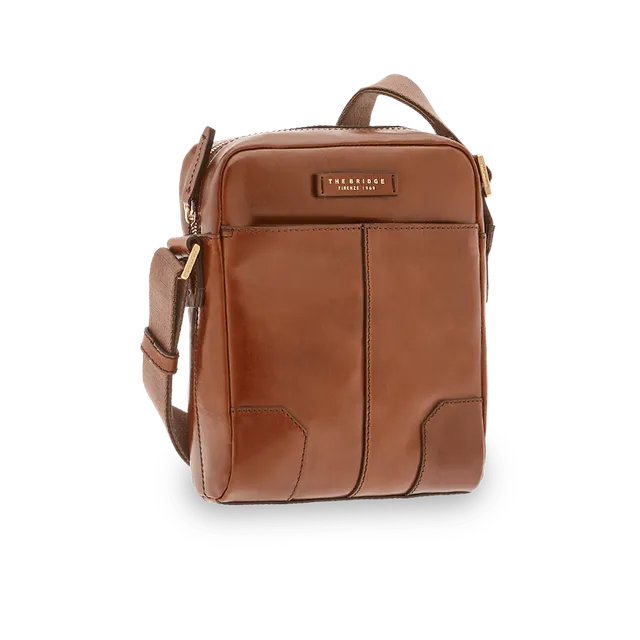 the-bridge-borsello-uomo-in-pelle-marrone-oro-a-una-zip image 1