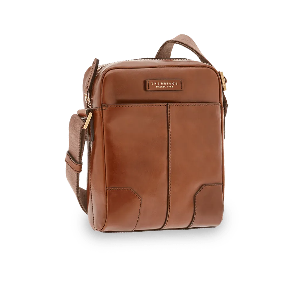 the-bridge-borsello-uomo-in-pelle-marrone-oro-a-una-zip image 1