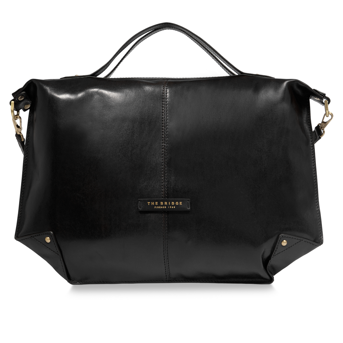 the-bridge-borsa-tracolla-donna-in-pelle-taglia-l-con-zip-nero-oro image 1