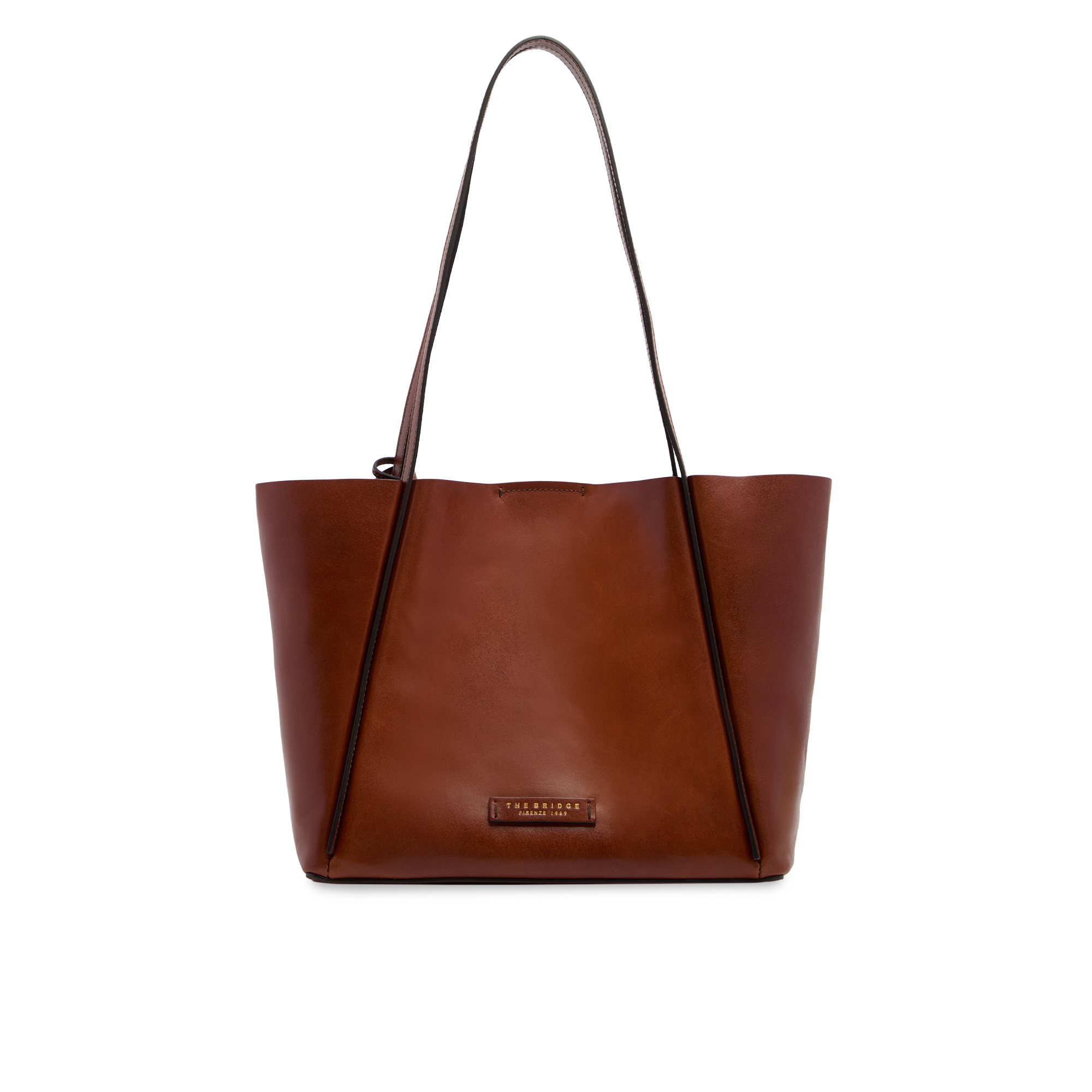 the-bridge-icons-borsa-shopper-donna-in-pelle-con-pochette-marrone-oro image 1