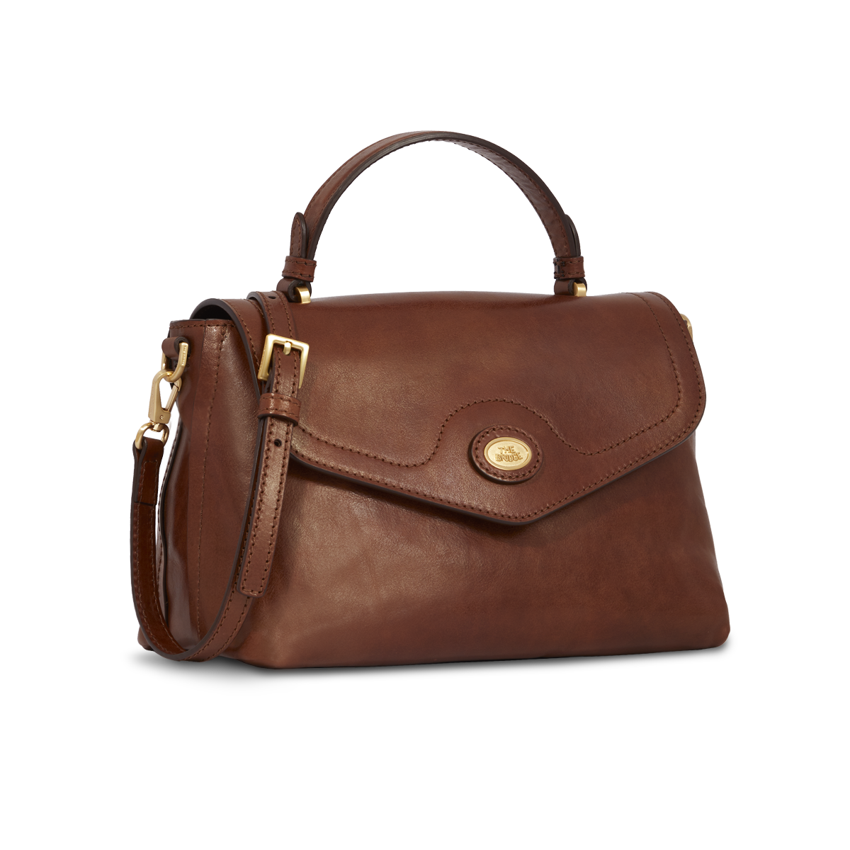 the-bridge-borsa-a-mano-in-pelle-marrone-con-oro-con-tracolla-removibile image 2
