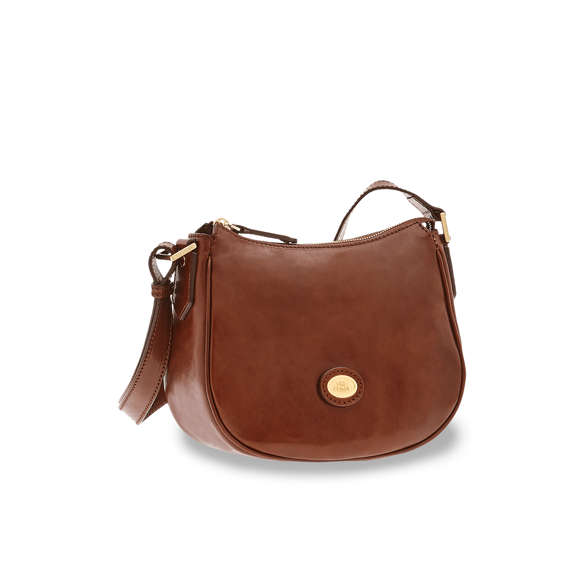 the-bridge-borsa-tracolla-donna-in-pelle-con-zip-marrone-oro image 1