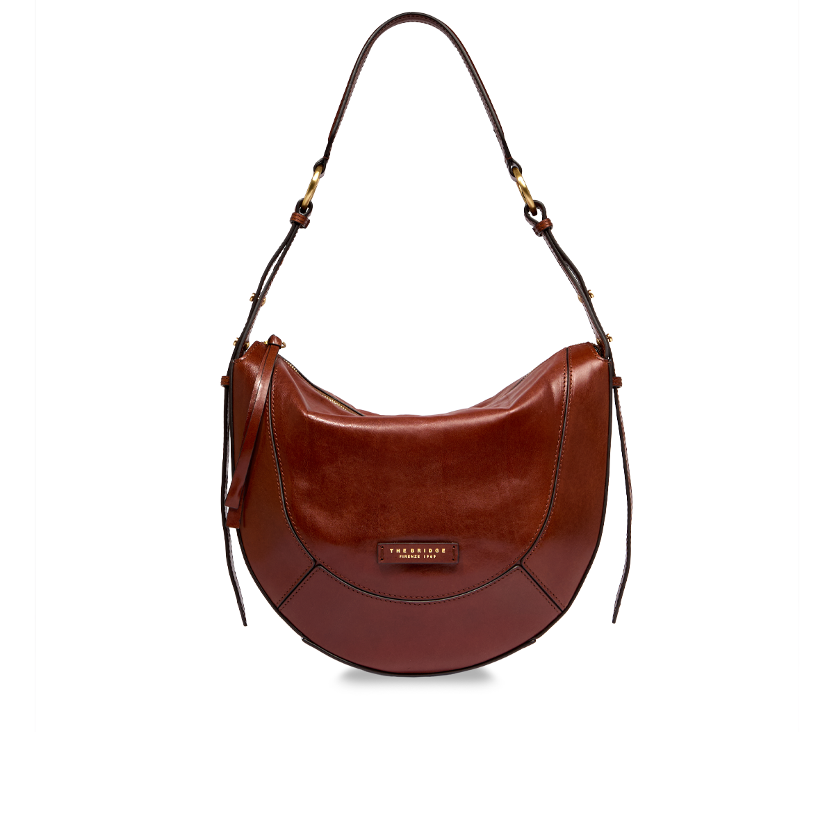 the-bridge-fedora-borsa-tracolla-grande-in-pelle-marrone-oro image 1