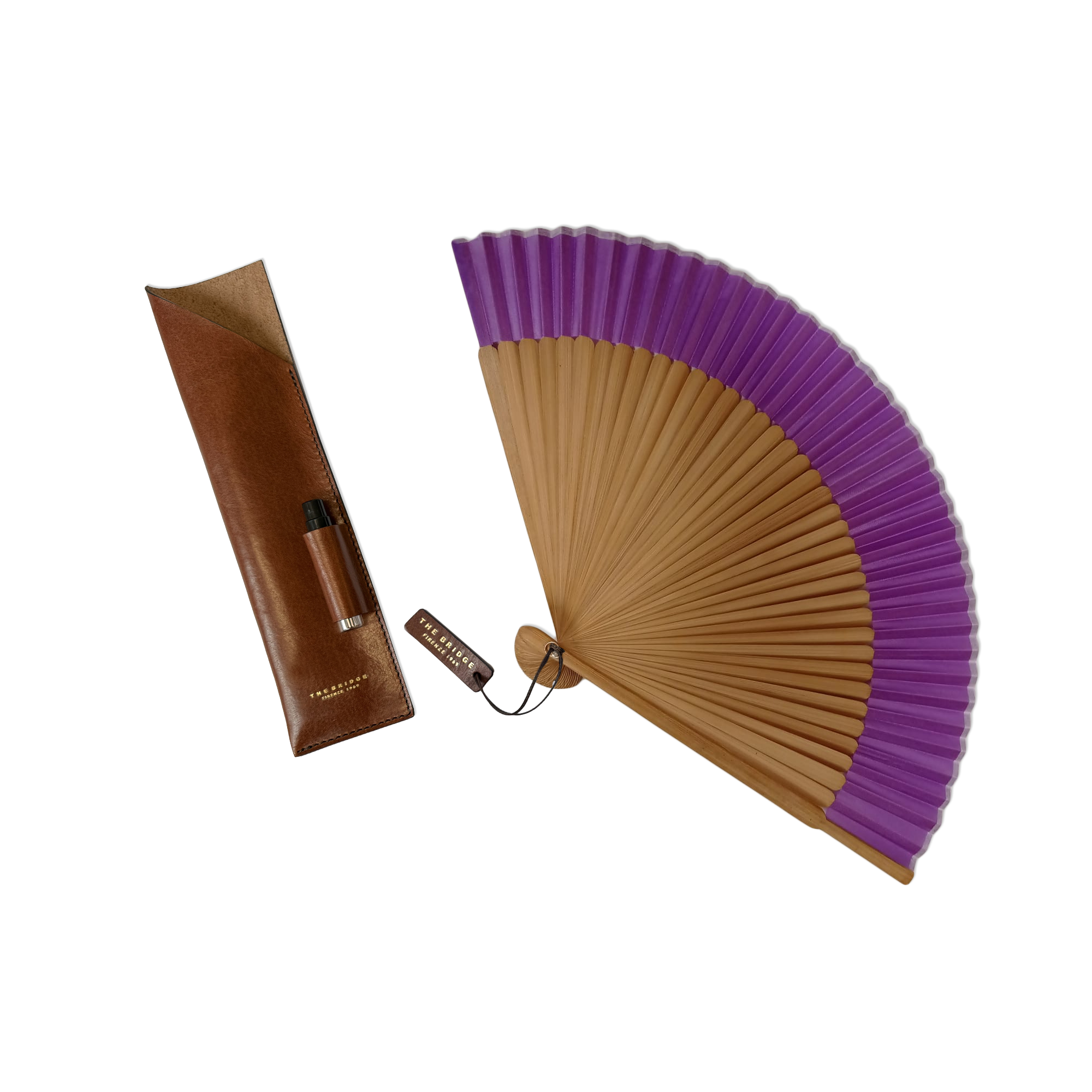 the-bridge-set-ventaglio-con-custodia-in-pelle-malva-oro-unisex image 1
