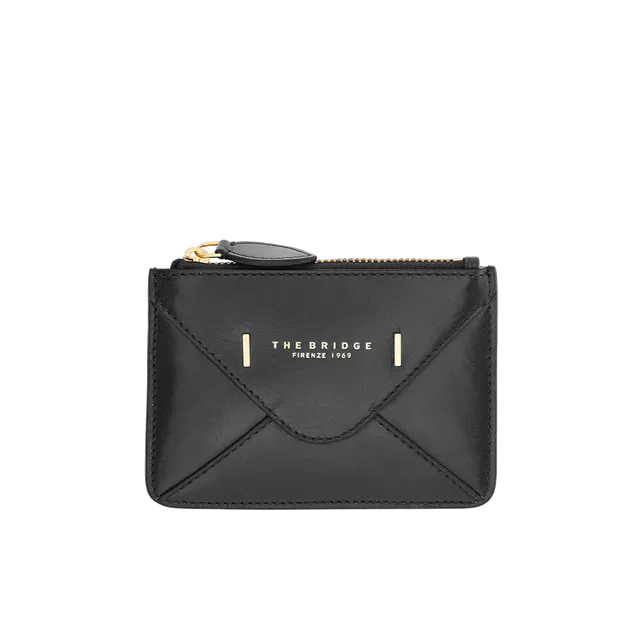 the-bridge-frida-portacarte-in-pelle-compatto-con-zip-nero-oro image 1
