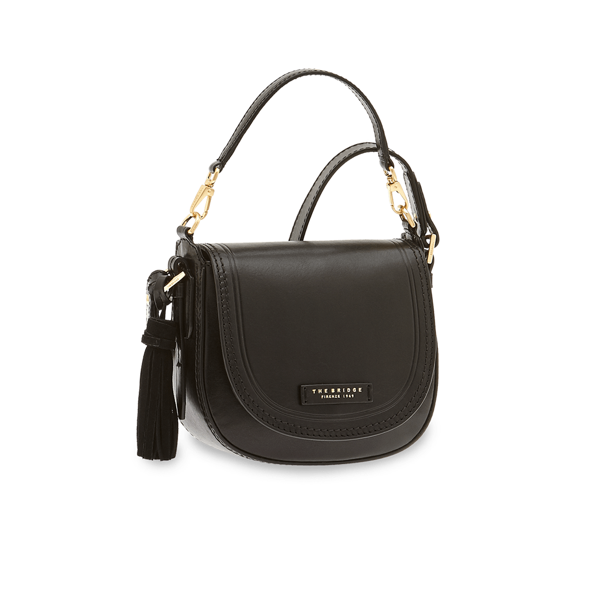 the-bridge-borsa-tracolla-donna-in-pelle-nero-oro-con-catena image 1