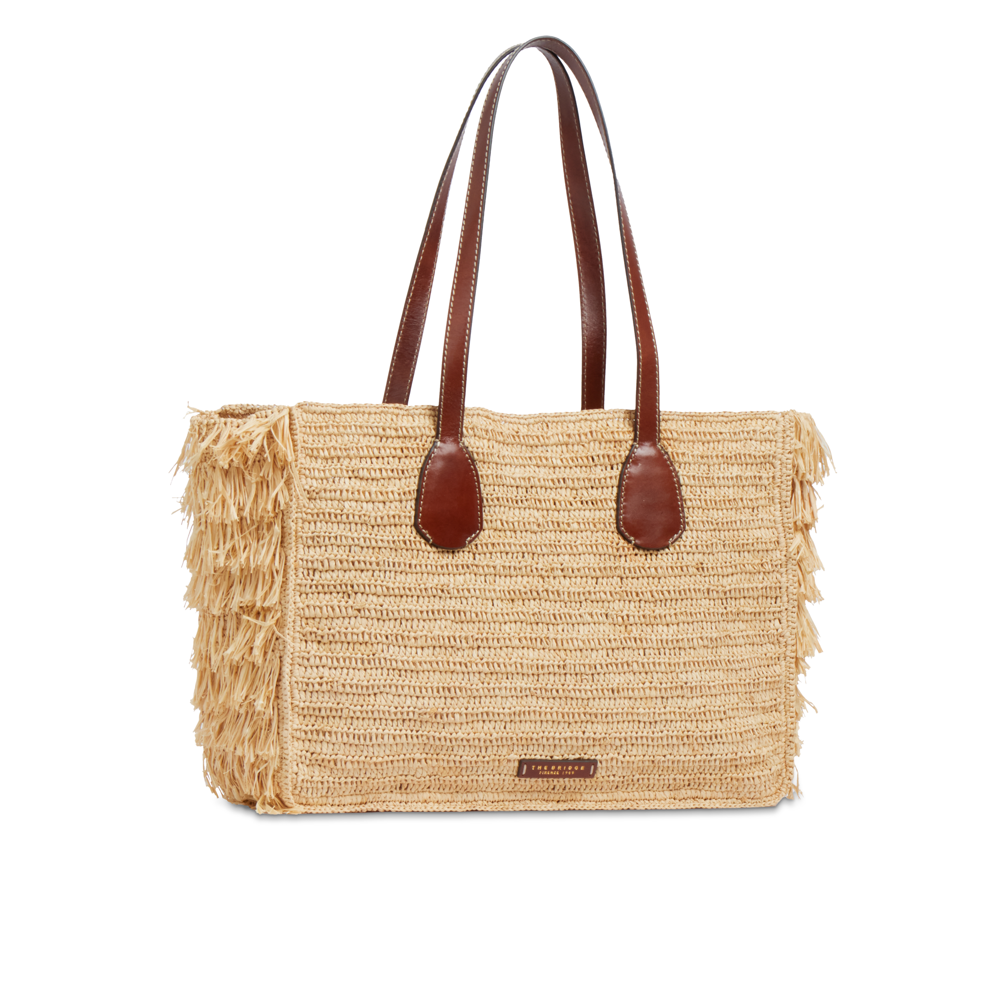 the-bridge-luna-shopper-in-pelle-e-rafia-marrone-con-oro image 2