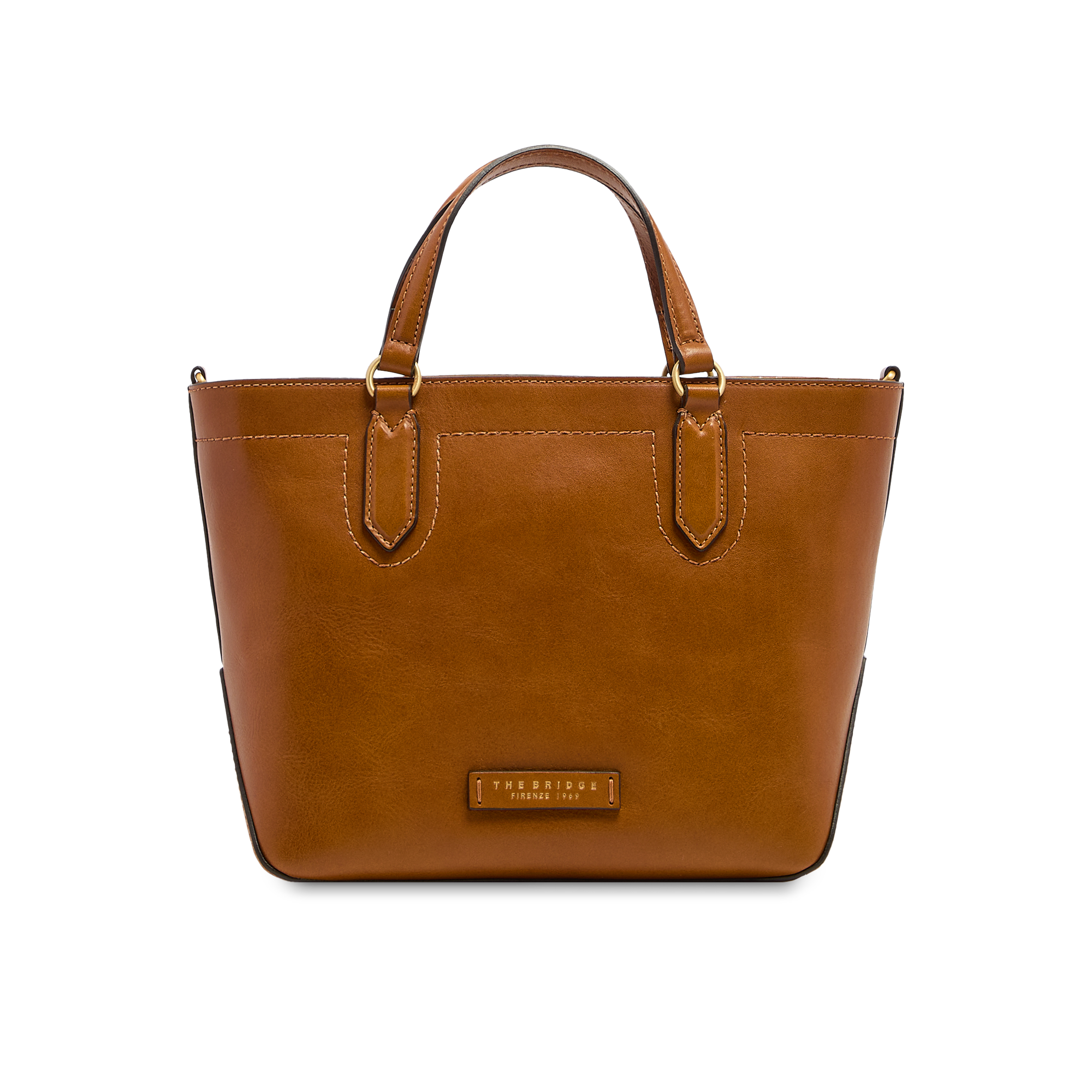 the-bridge-larissa-borsa-a-mano-in-pelle-cognac-oro-con-tracolla-removibile image 1