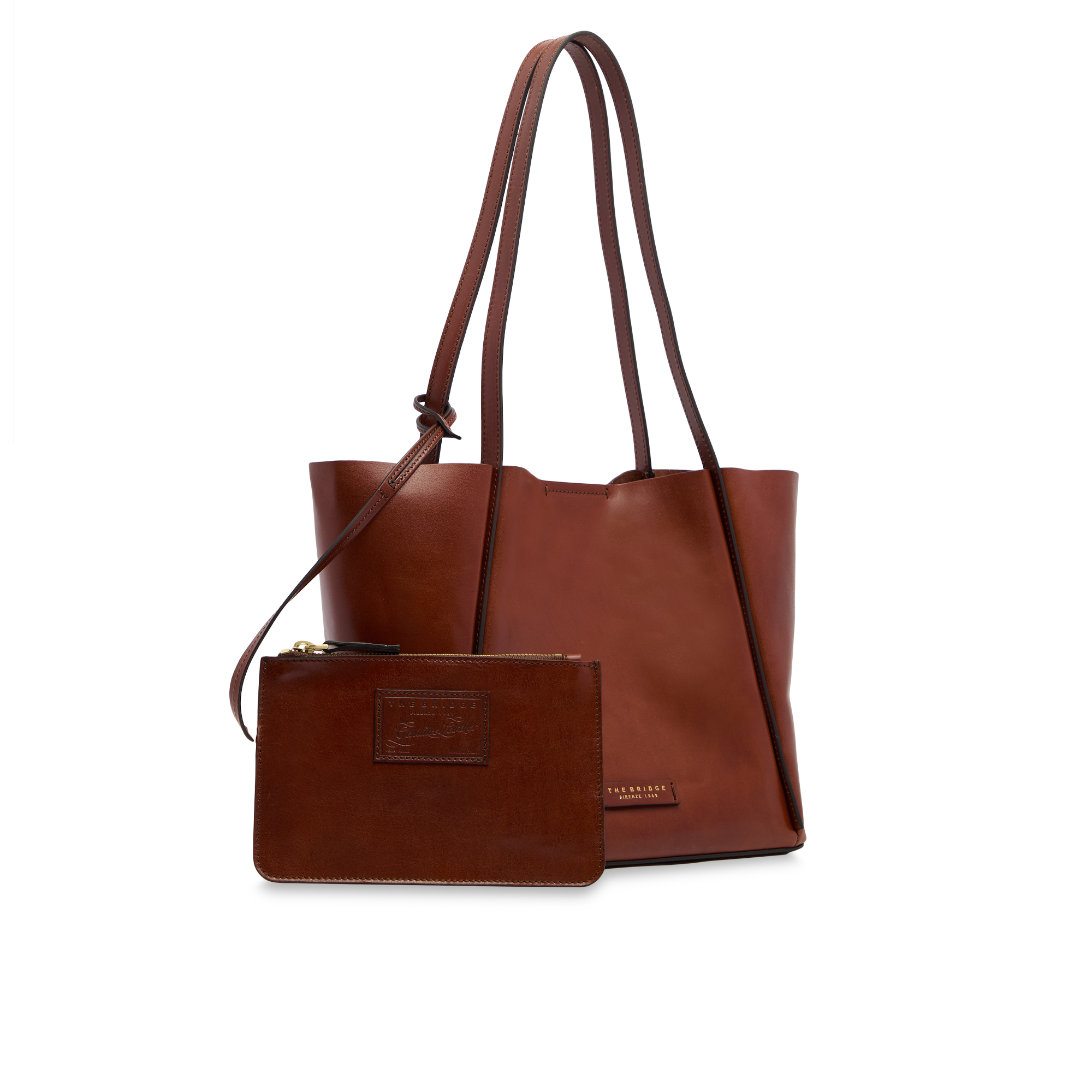 the-bridge-icons-borsa-shopper-donna-in-pelle-con-pochette-marrone-oro image 2