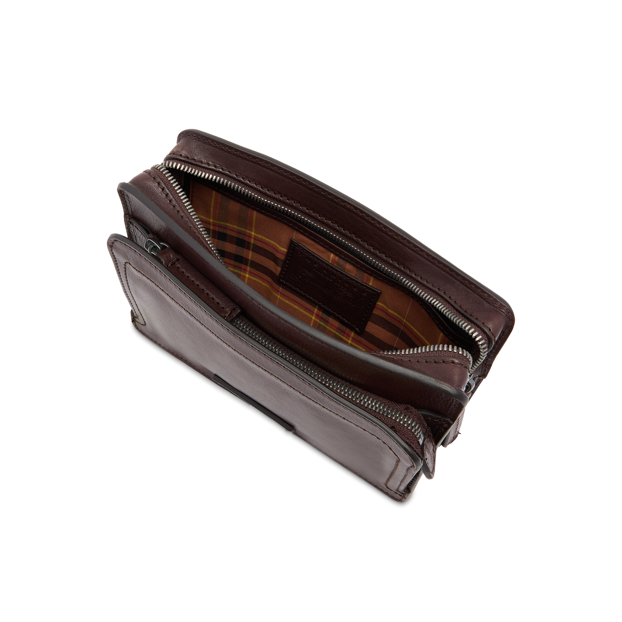 the-bridge-leone-pochette-uomo-in-pelle-martellata-con-zip-castagna image 4