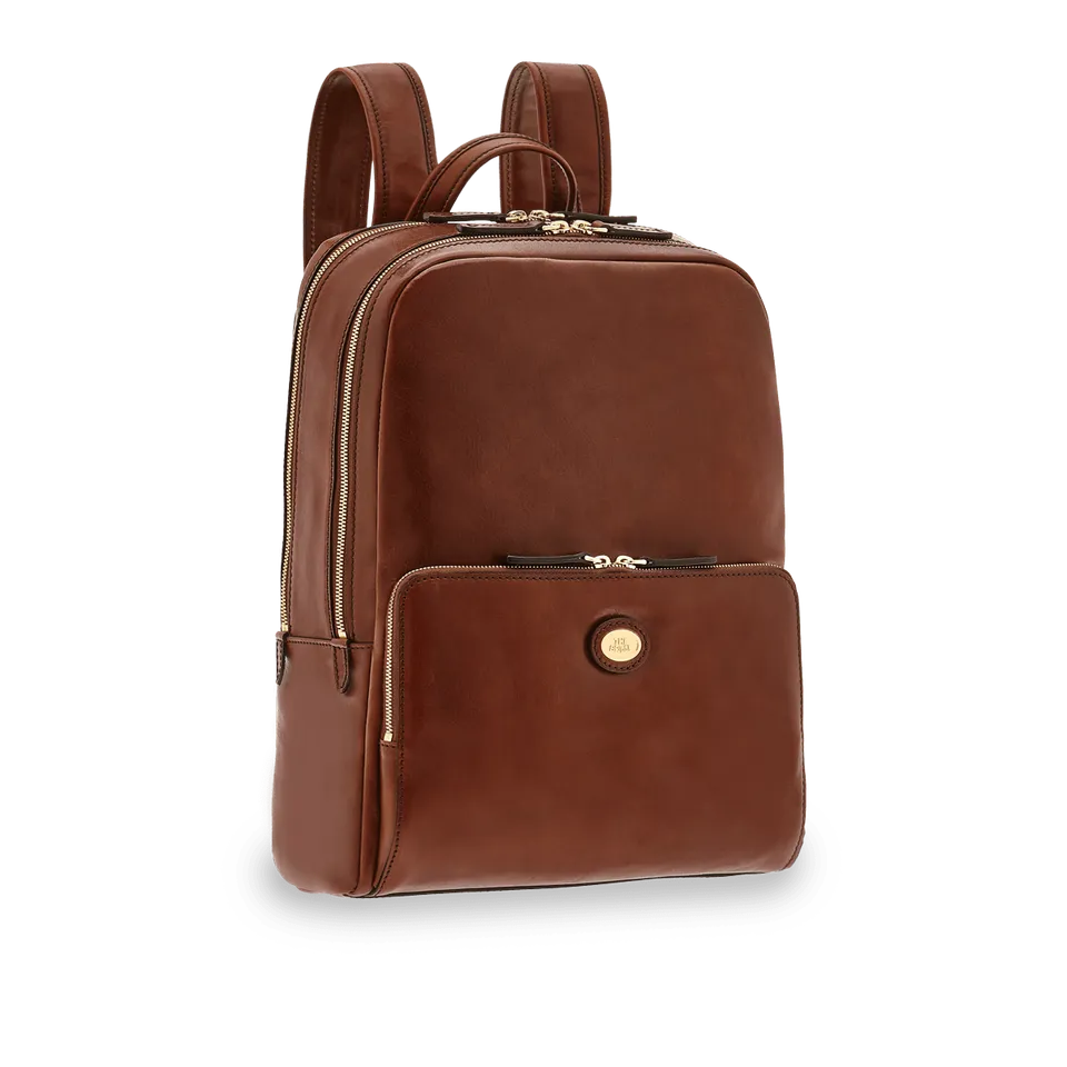 the-bridge-zaino-uomo-in-pelle-porta-pc-due-zip-marrone-oro image 1