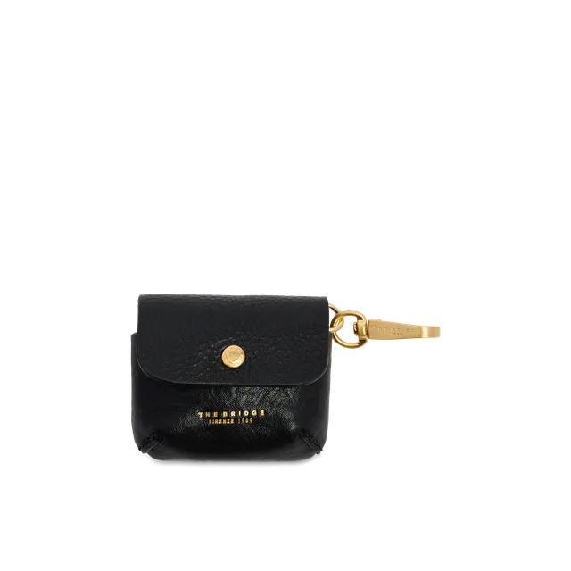 the-bridge-custodia-airpods-in-pelle-nera-oro-uomo-donna image 1