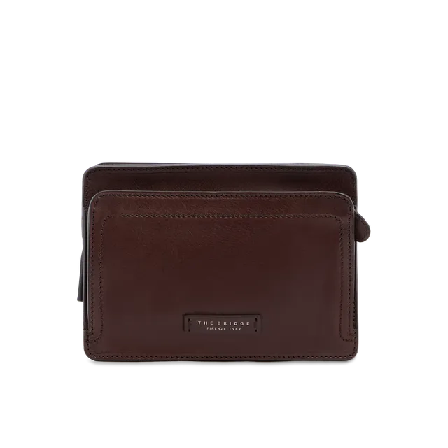 the-bridge-leone-pochette-uomo-in-pelle-martellata-con-zip-castagna image 1