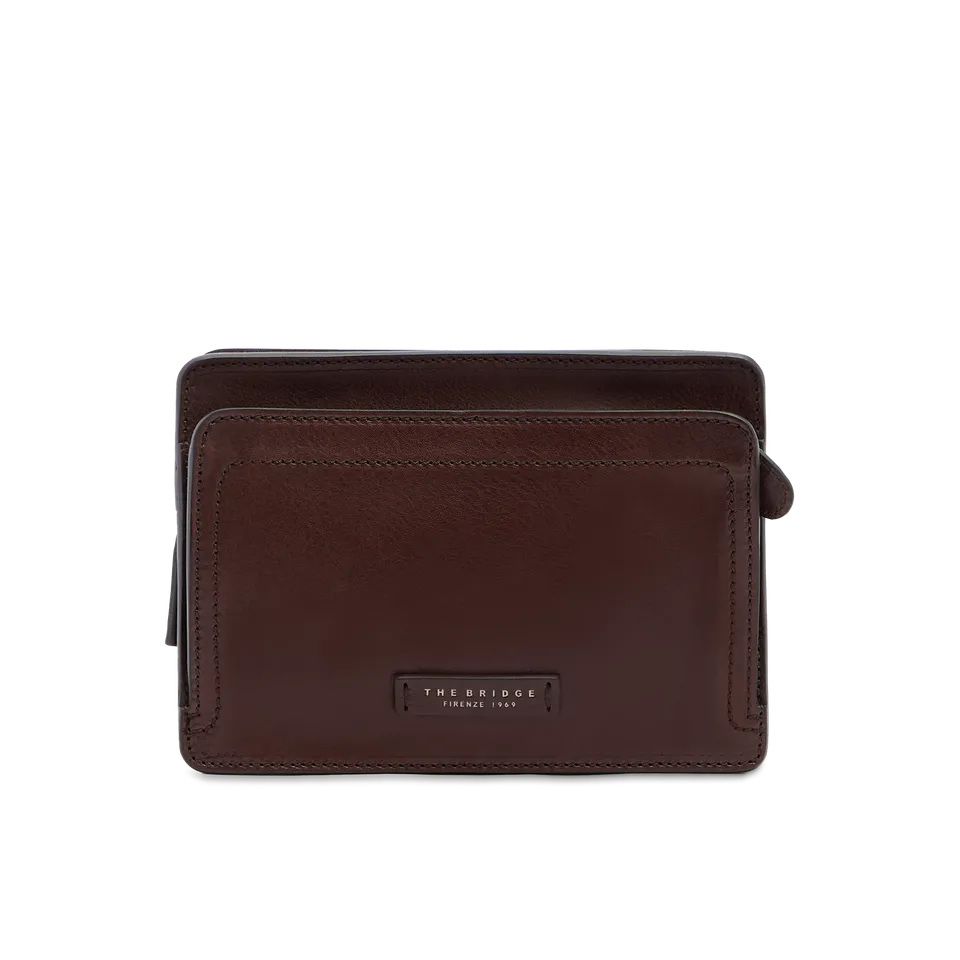 the-bridge-leone-pochette-uomo-in-pelle-martellata-con-zip-castagna image 1