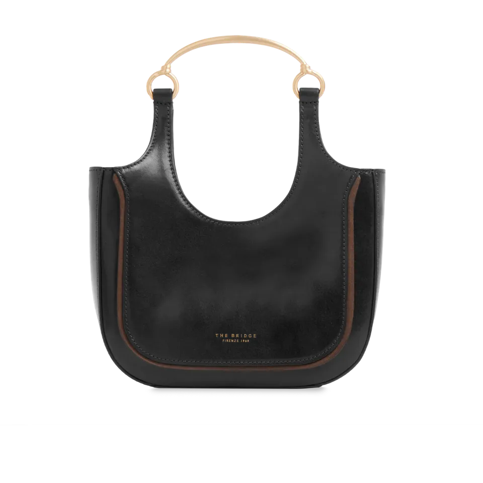 the-bridge-luce-borsa-hobo-mini-in-pelle-nera-oro-con-manico-gioiello image 1