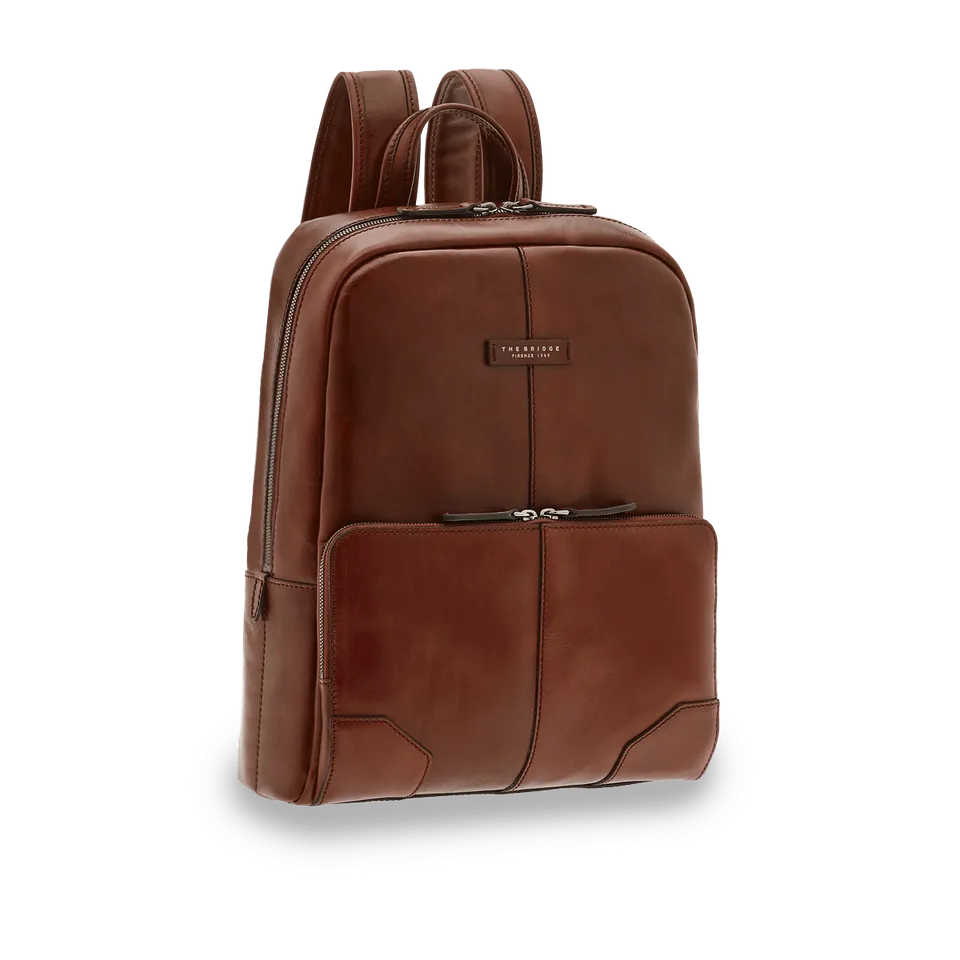 the-bridge-zaino-in-pelle-uomo-porta-pc-una-zip-marrone-oro image 1