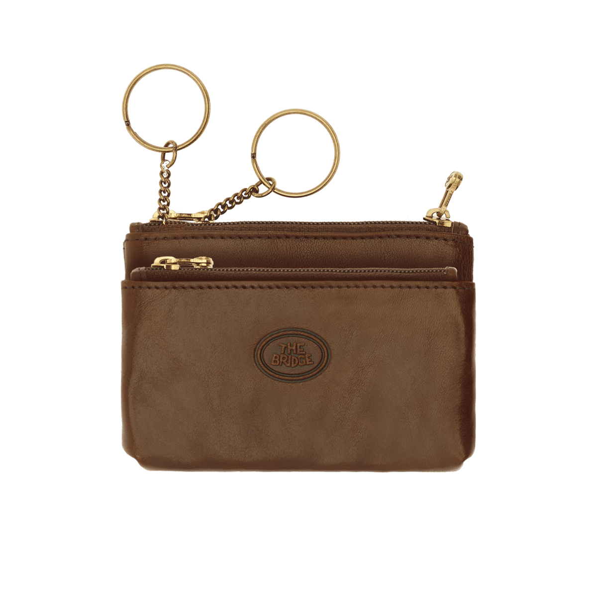 the-bridge-portachiavi-in-pelle-marrone-oro-due-scomparti-zip image 1