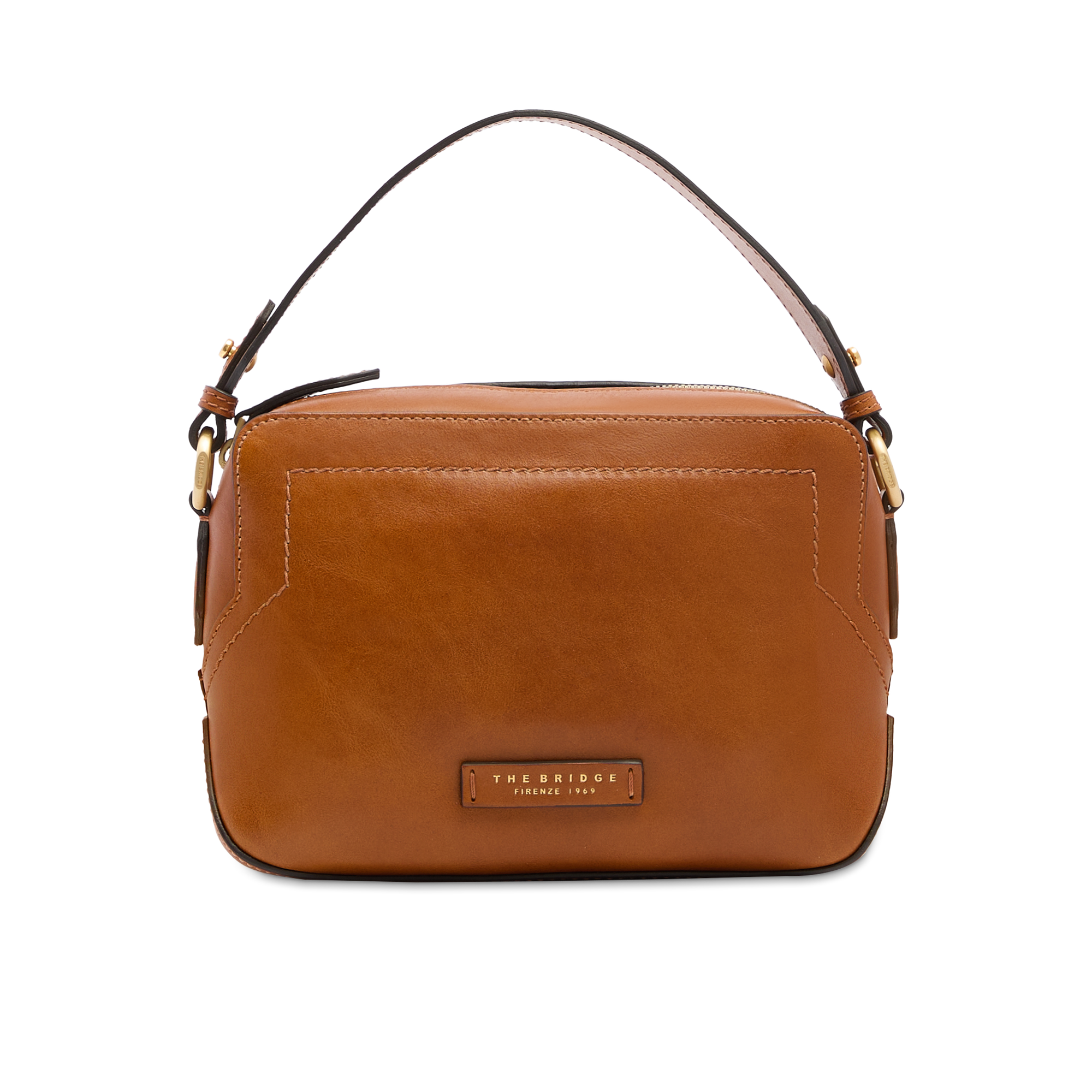 the-bridge-larissa-ss26-borsa-tracolla-camera-case-pelle-cognac-oro image 1