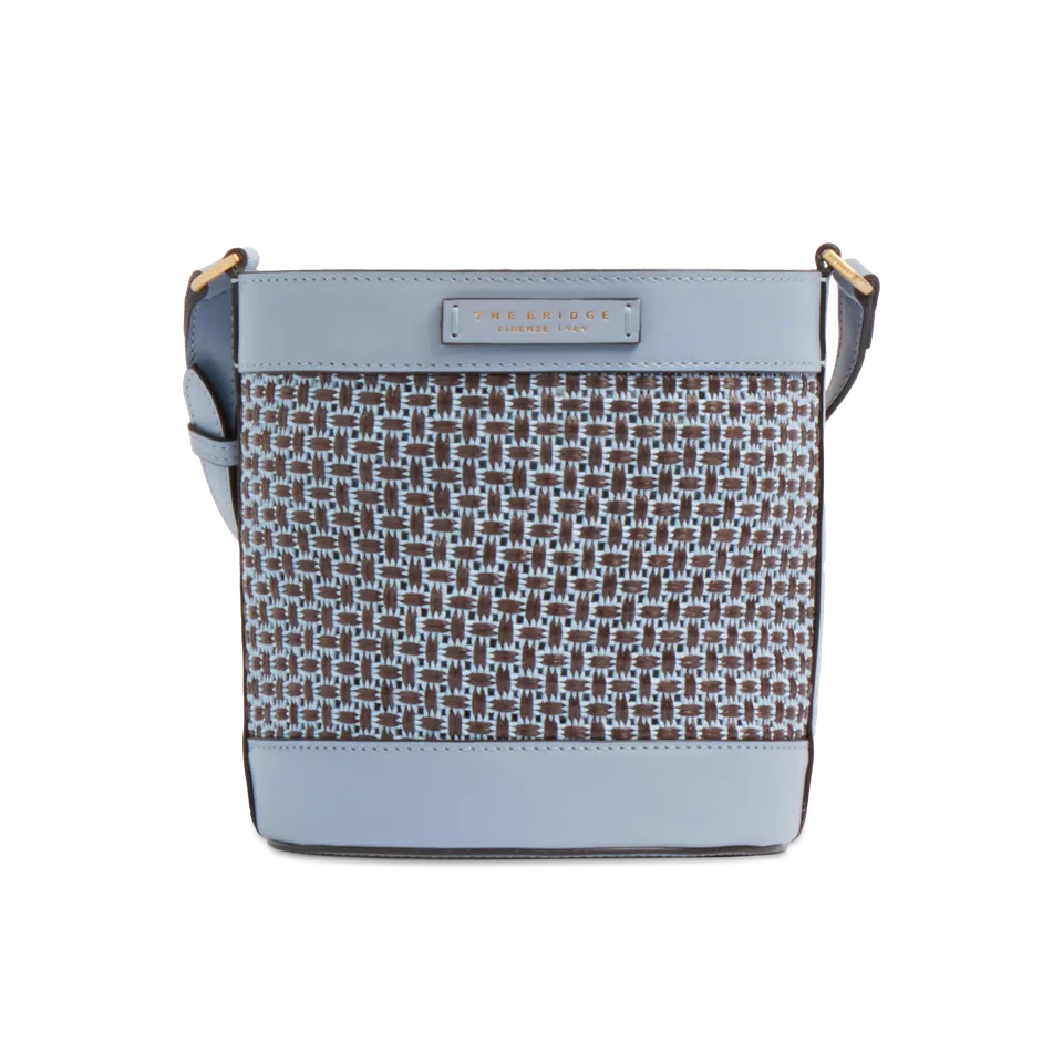 the-bridge-luna-borsa-secchiello-in-rafia-e-cotone-con-pelle-acqua-oro image 1