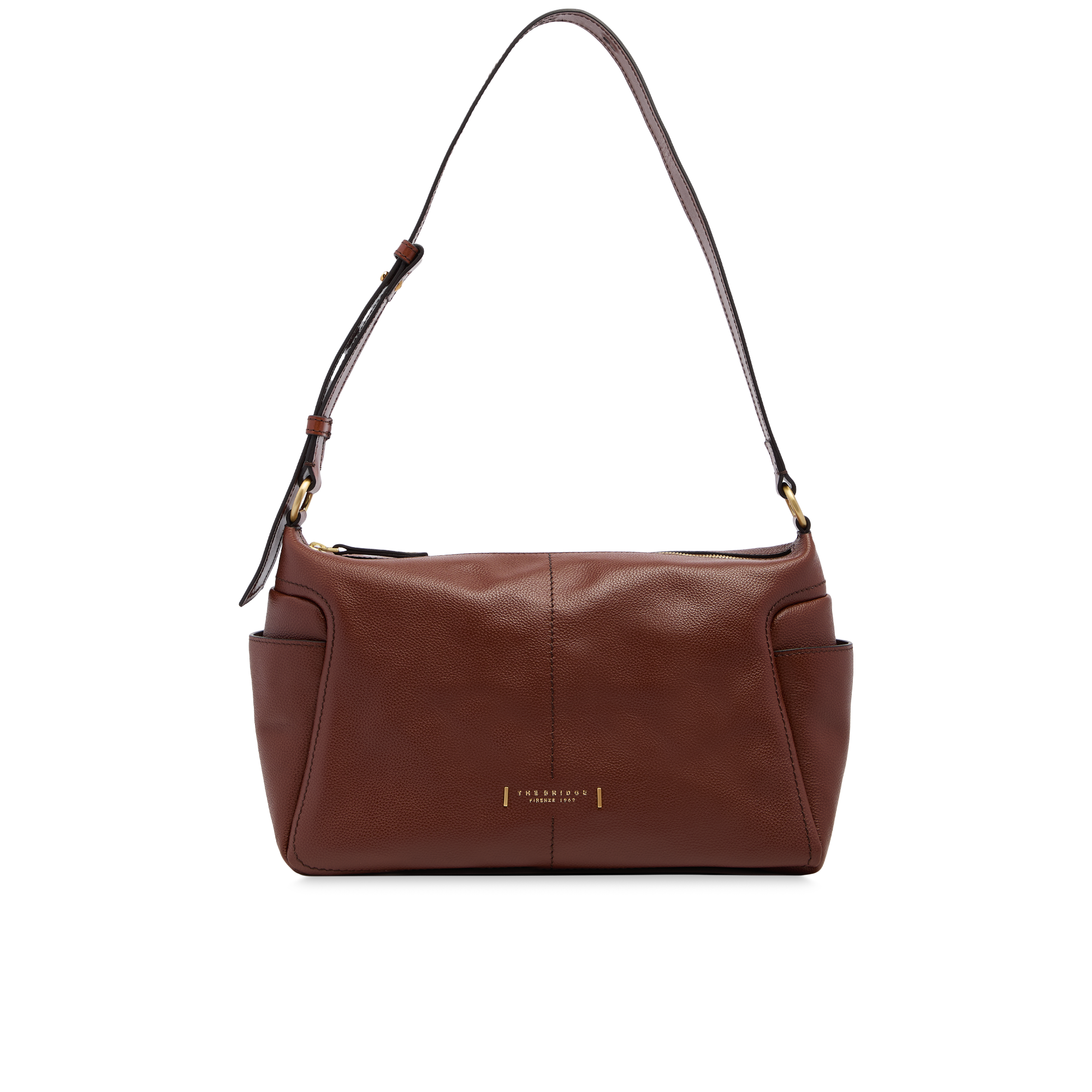 the-bridge-letizia-ss26-borsa-tracolla-in-pelle-con-tasche-laterali-marrone-oro image 1