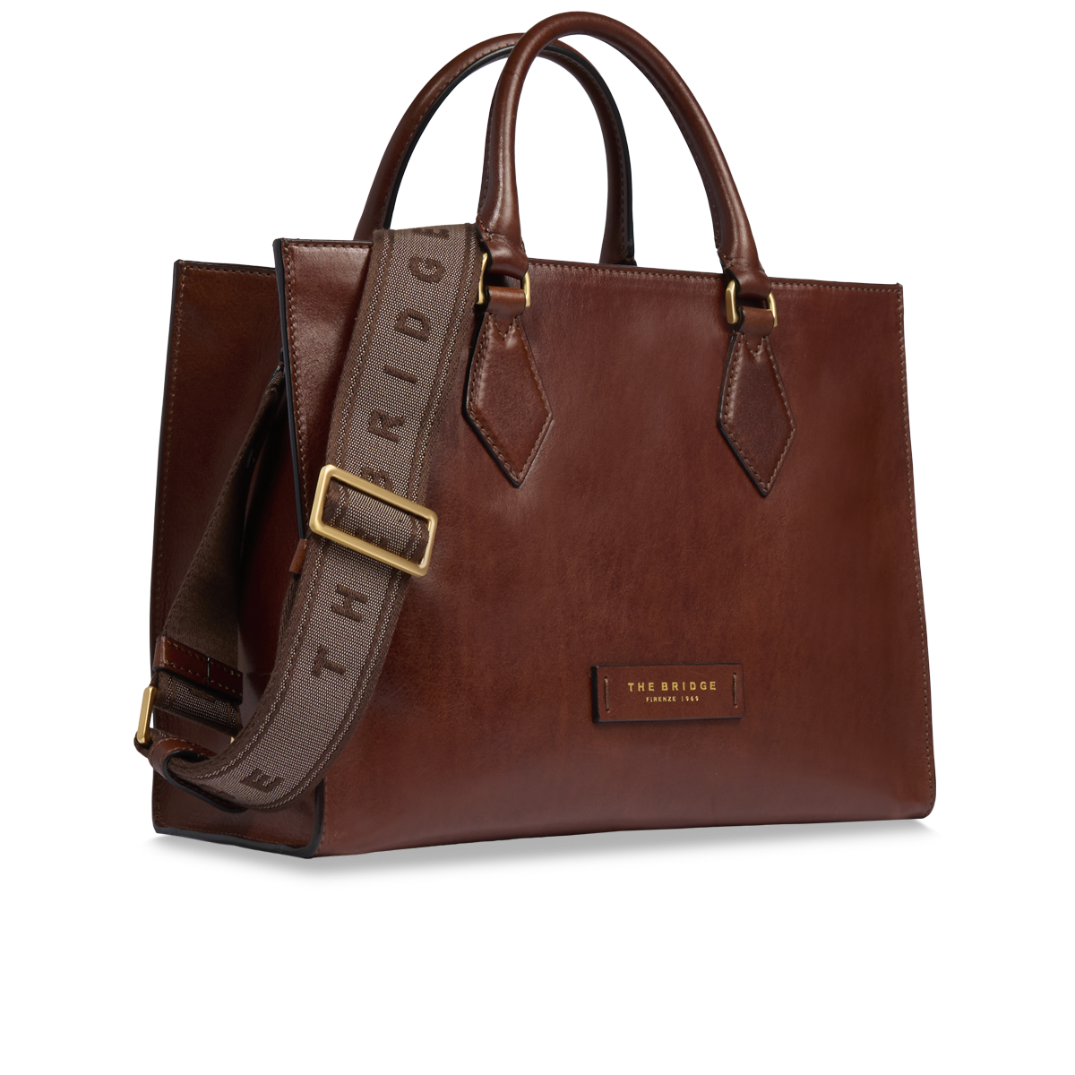 the-bridge-ida-borsa-a-mano-pelle-con-tracolla-removibile-marrone-oro image 2