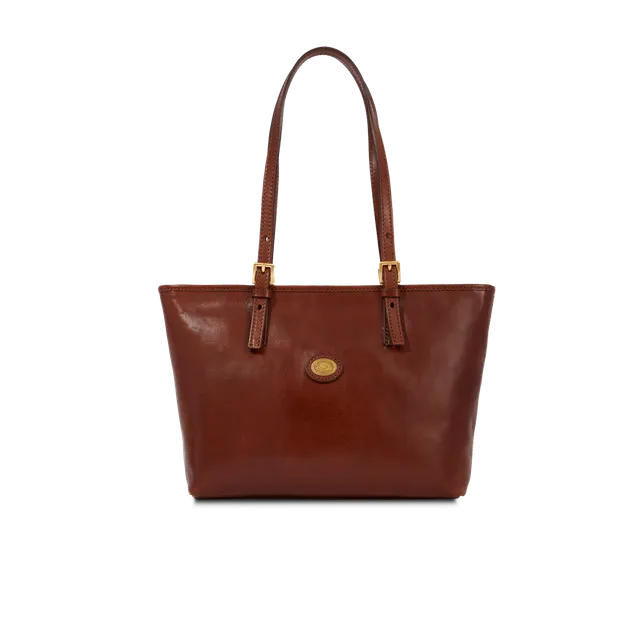 the-bridge-borsa-shopper-donna-in-pelle-marrone-oro-con-zip image 1