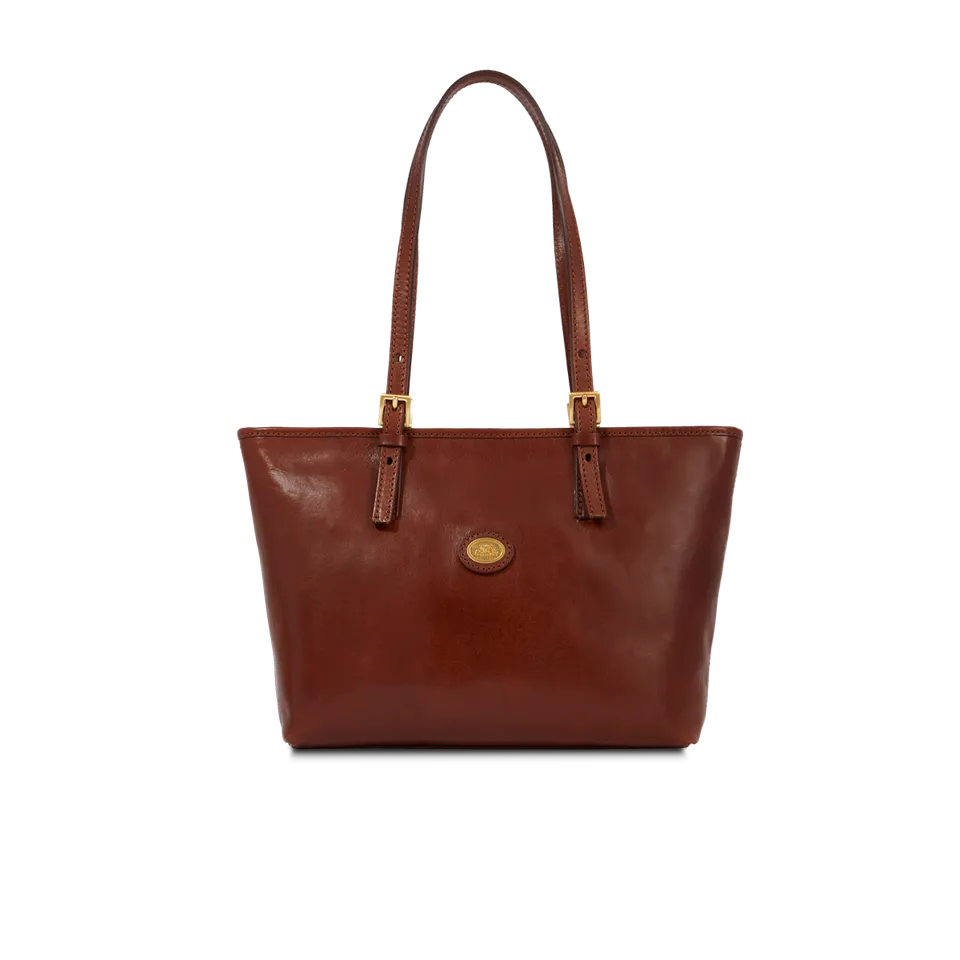 the-bridge-borsa-shopper-donna-in-pelle-marrone-oro-con-zip image 1