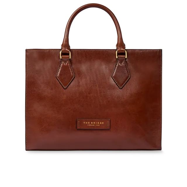 the-bridge-ida-borsa-a-mano-pelle-con-tracolla-removibile-marrone-oro image 1