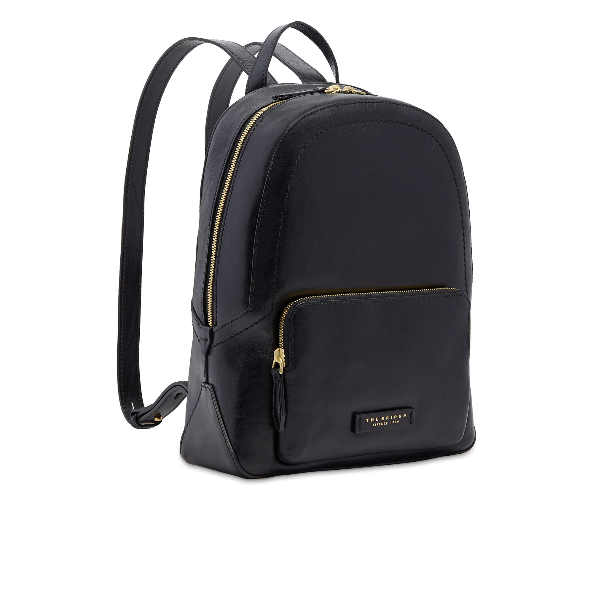 the-bridge-larissa-ss26-zaino-donna-in-pelle-con-tasca-frontale-nero-oro image 2