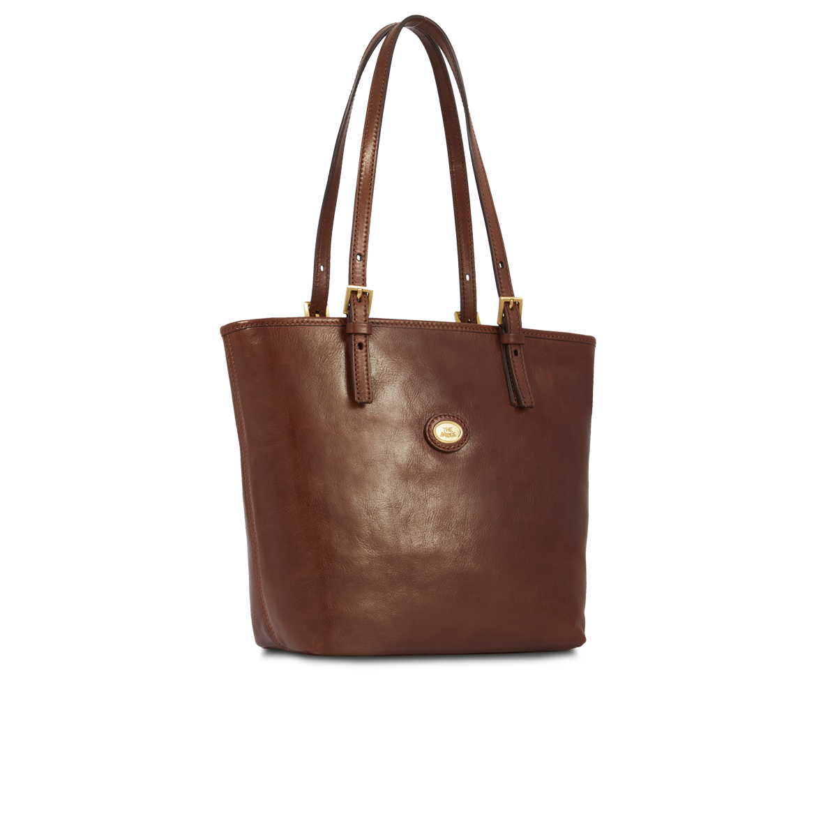 the-bridge-borsa-shopper-donna-pelle-marrone-oro-con-zip image 2