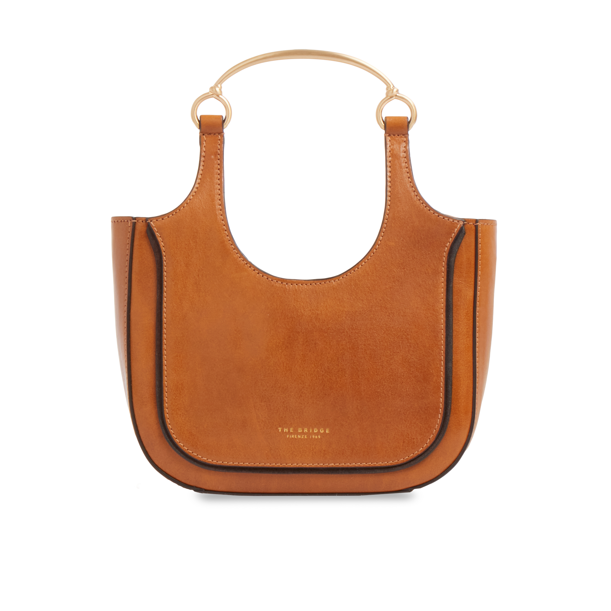 the-bridge-luce-borsa-hobo-mini-in-pelle-cognac-oro-con-manico-gioiello image 1