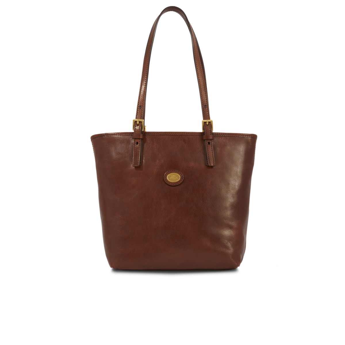 the-bridge-borsa-shopper-donna-pelle-marrone-oro-con-zip image 1