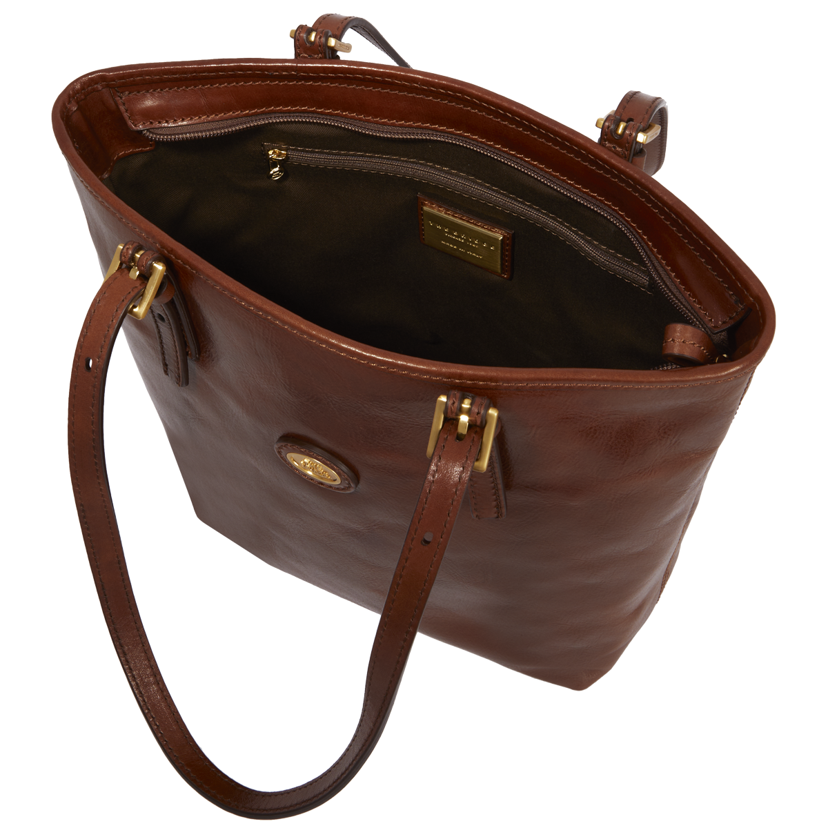 the-bridge-borsa-shopper-donna-pelle-marrone-oro-con-zip image 4