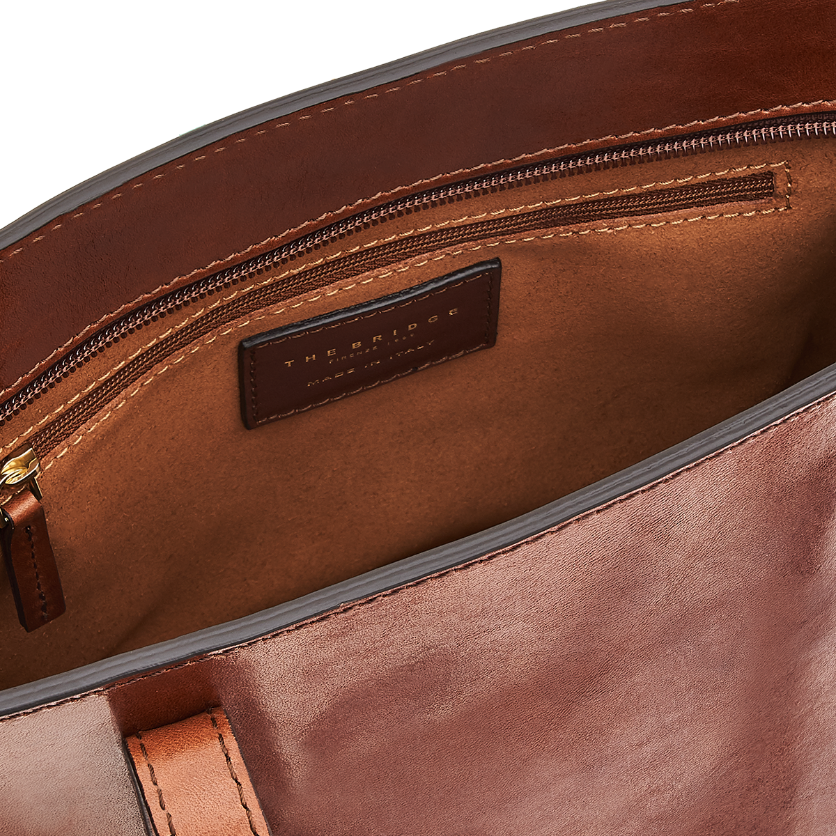 the-bridge-shopper-donna-in-pelle-marrone-oro-con-zip image 2
