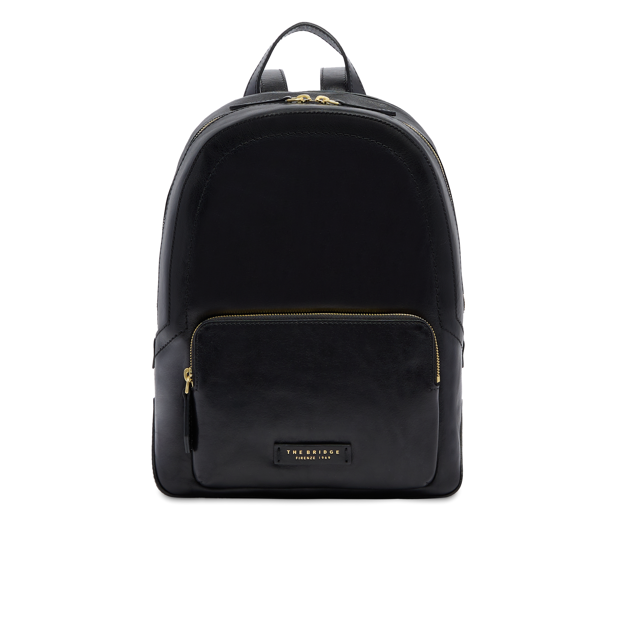 the-bridge-larissa-ss26-zaino-donna-in-pelle-con-tasca-frontale-nero-oro image 1