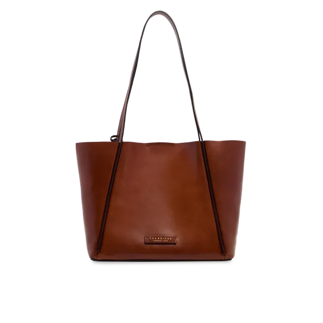 the-bridge-icons-borsa-shopper-donna-in-pelle-con-pochette-marrone-oro image 1
