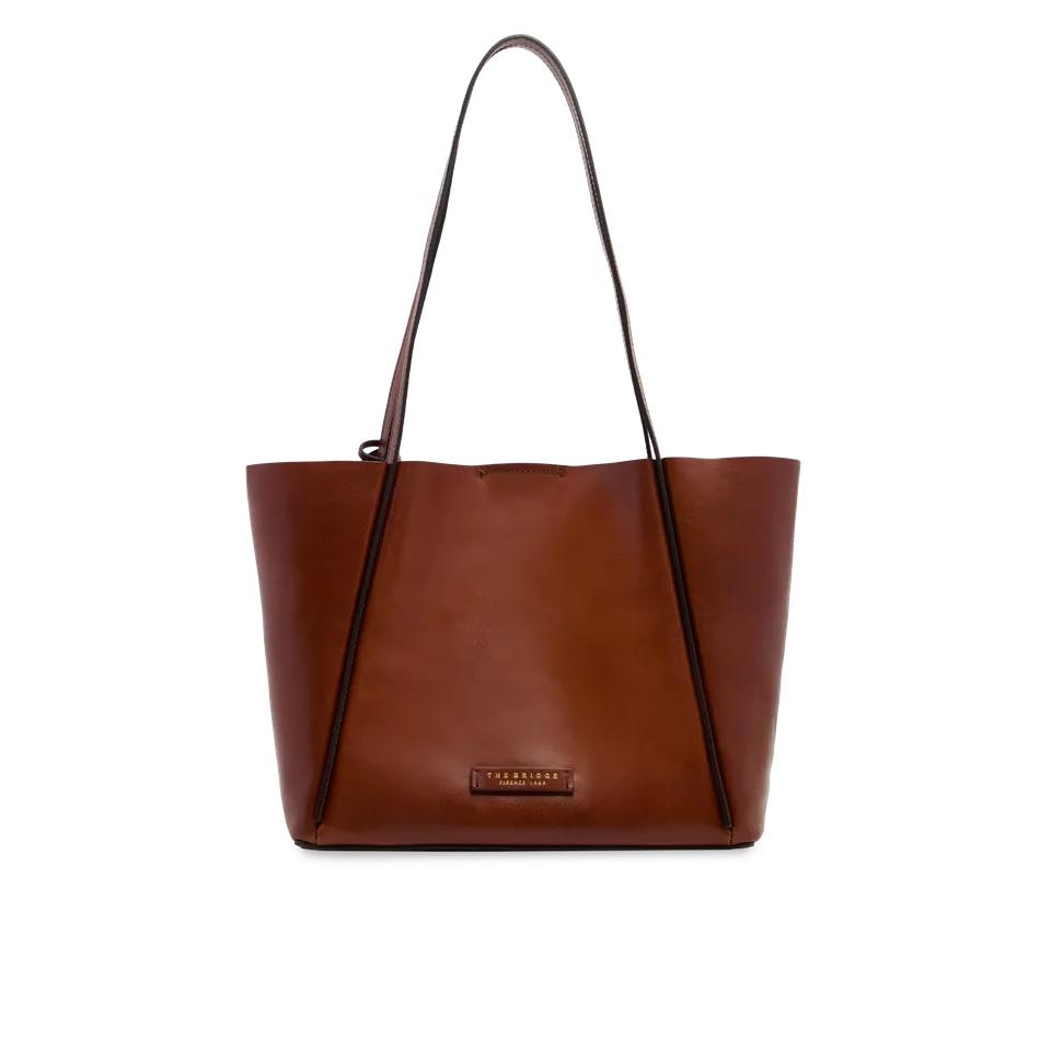 the-bridge-icons-borsa-shopper-donna-in-pelle-con-pochette-marrone-oro image 1