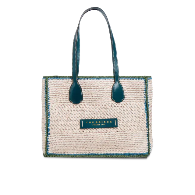 the-bridge-luna-ss26-shopper-in-pelle-e-rafia-pavone-oro image 1