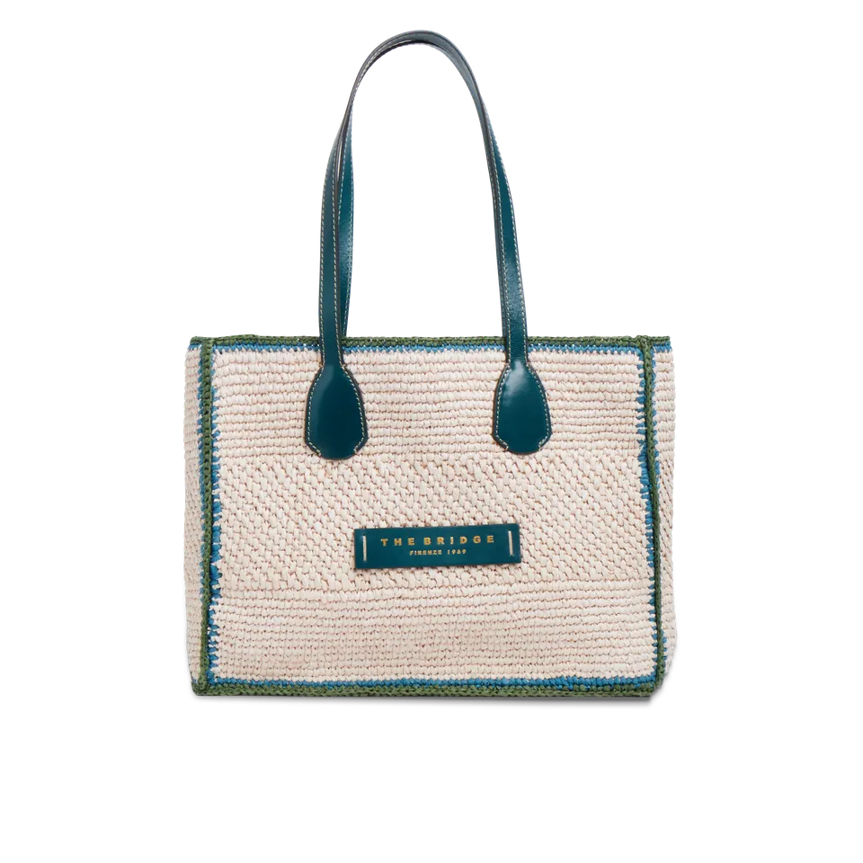 the-bridge-luna-ss26-shopper-in-pelle-e-rafia-pavone-oro image 1