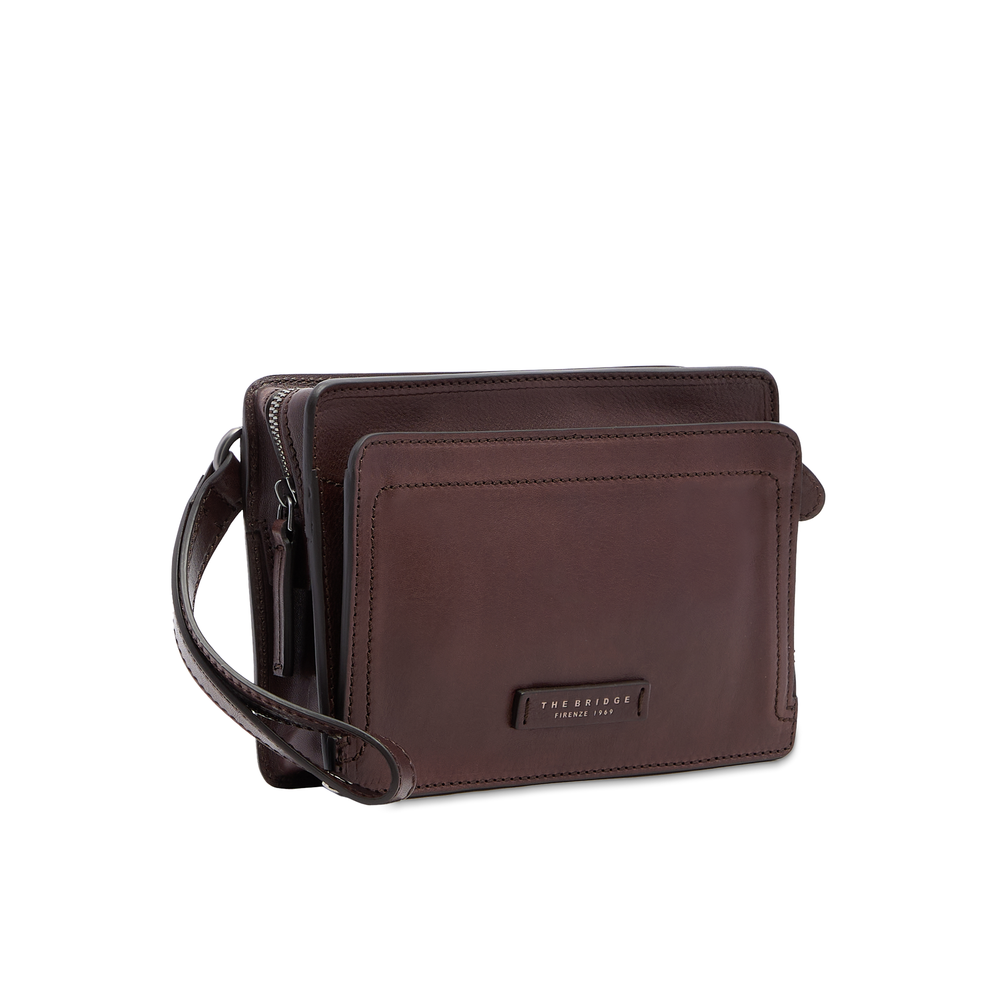 the-bridge-leone-pochette-uomo-in-pelle-martellata-con-zip-castagna image 2