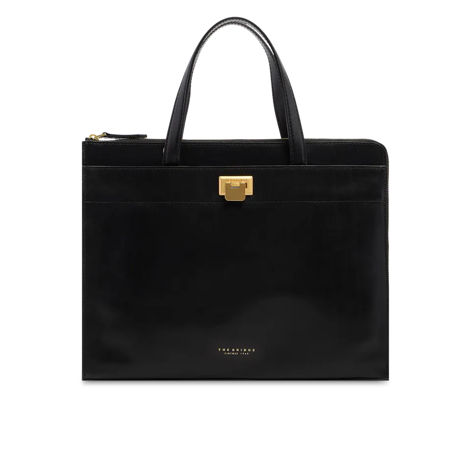 the-bridge-leila-cartella-in-pelle-donna-porta-pc-nero-oro image 1