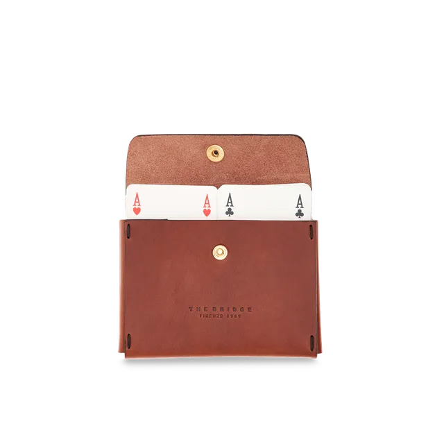 the-bridge-heritage-porta-carte-da-gioco-doppio-in-pelle-con-carte-oro image 1