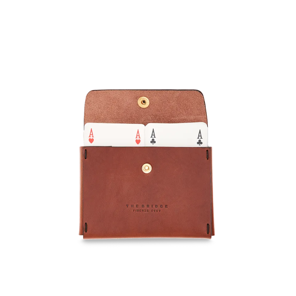 the-bridge-heritage-porta-carte-da-gioco-doppio-in-pelle-con-carte-oro image 1