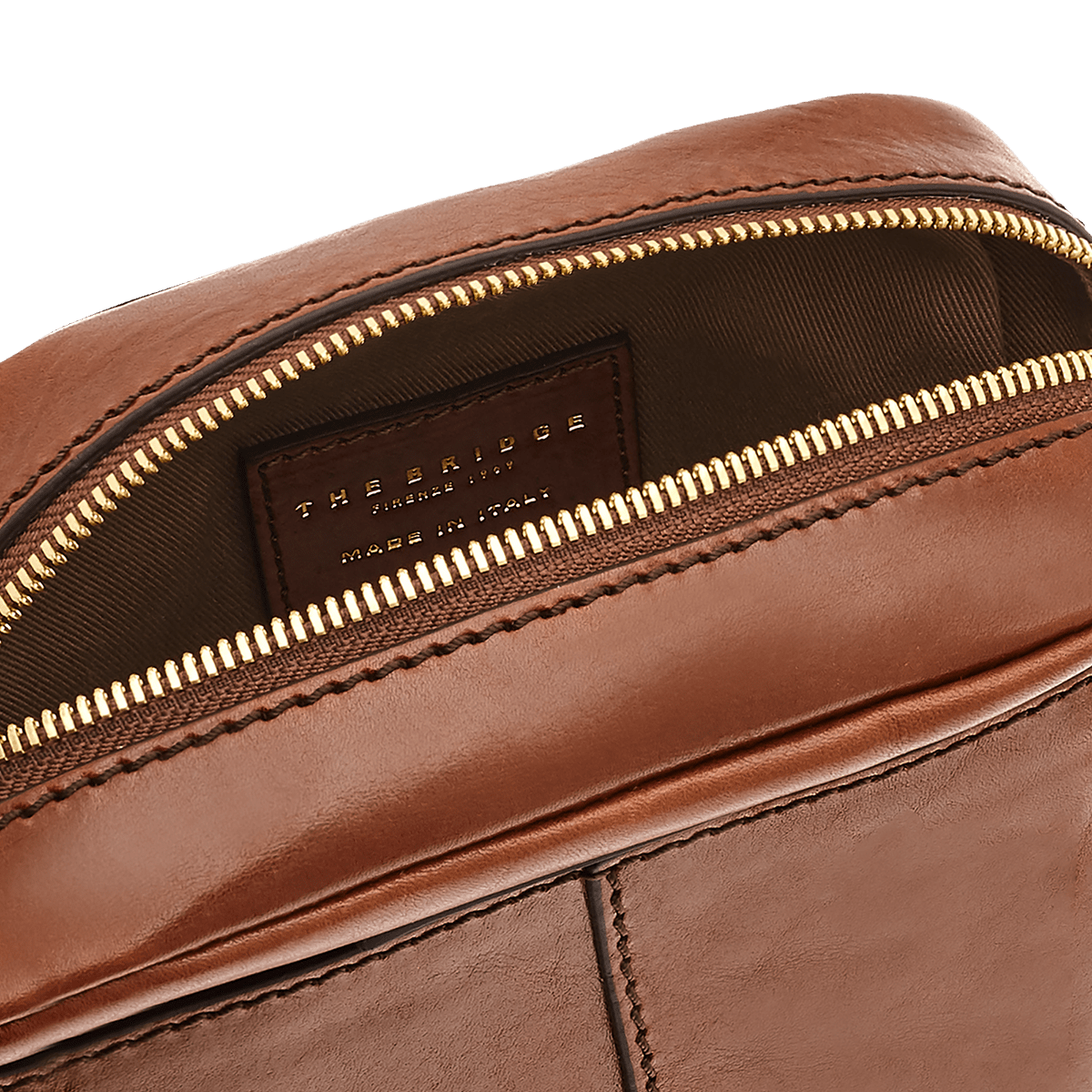 the-bridge-borsello-uomo-in-pelle-marrone-oro-a-una-zip image 2