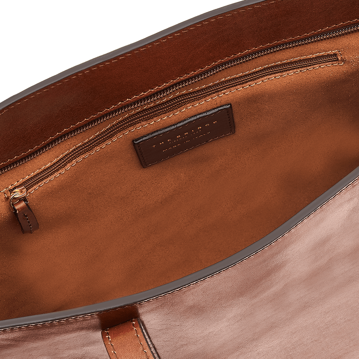 the-bridge-borsa-shopper-in-pelle-chiusa-con-zip-marrone-oro image 2