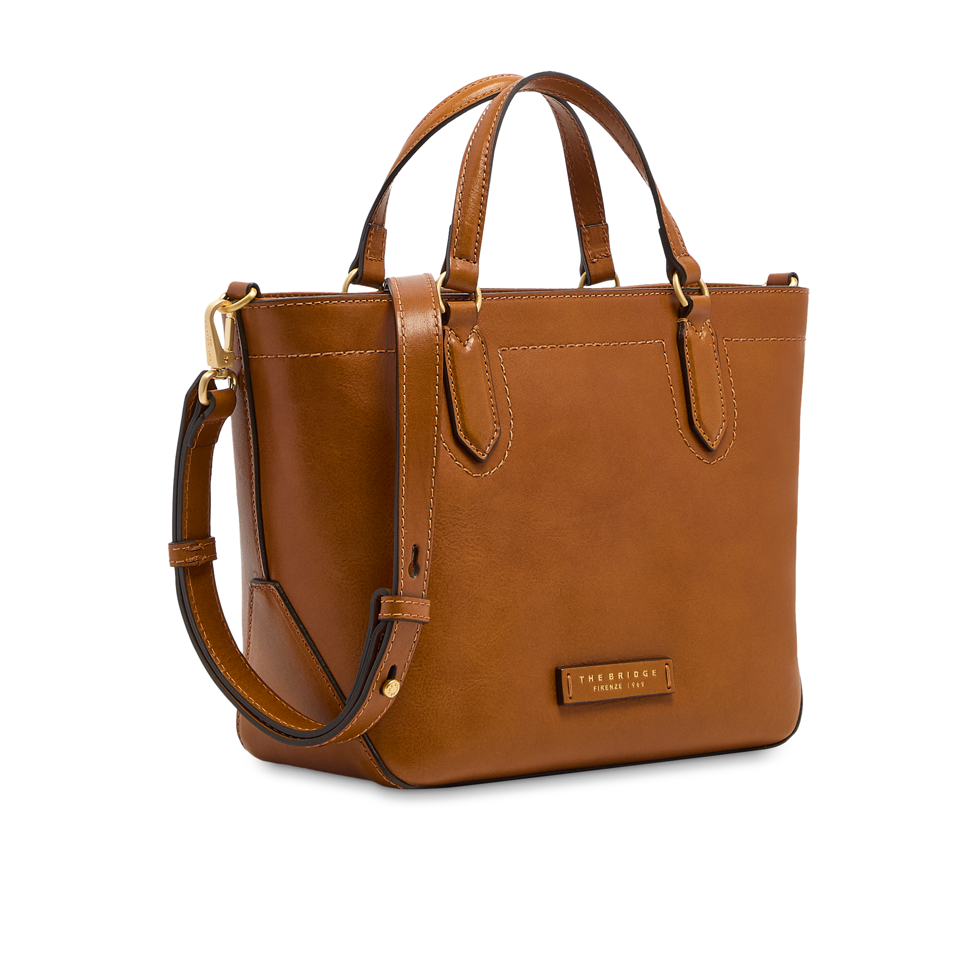 the-bridge-larissa-borsa-a-mano-in-pelle-cognac-oro-con-tracolla-removibile image 2