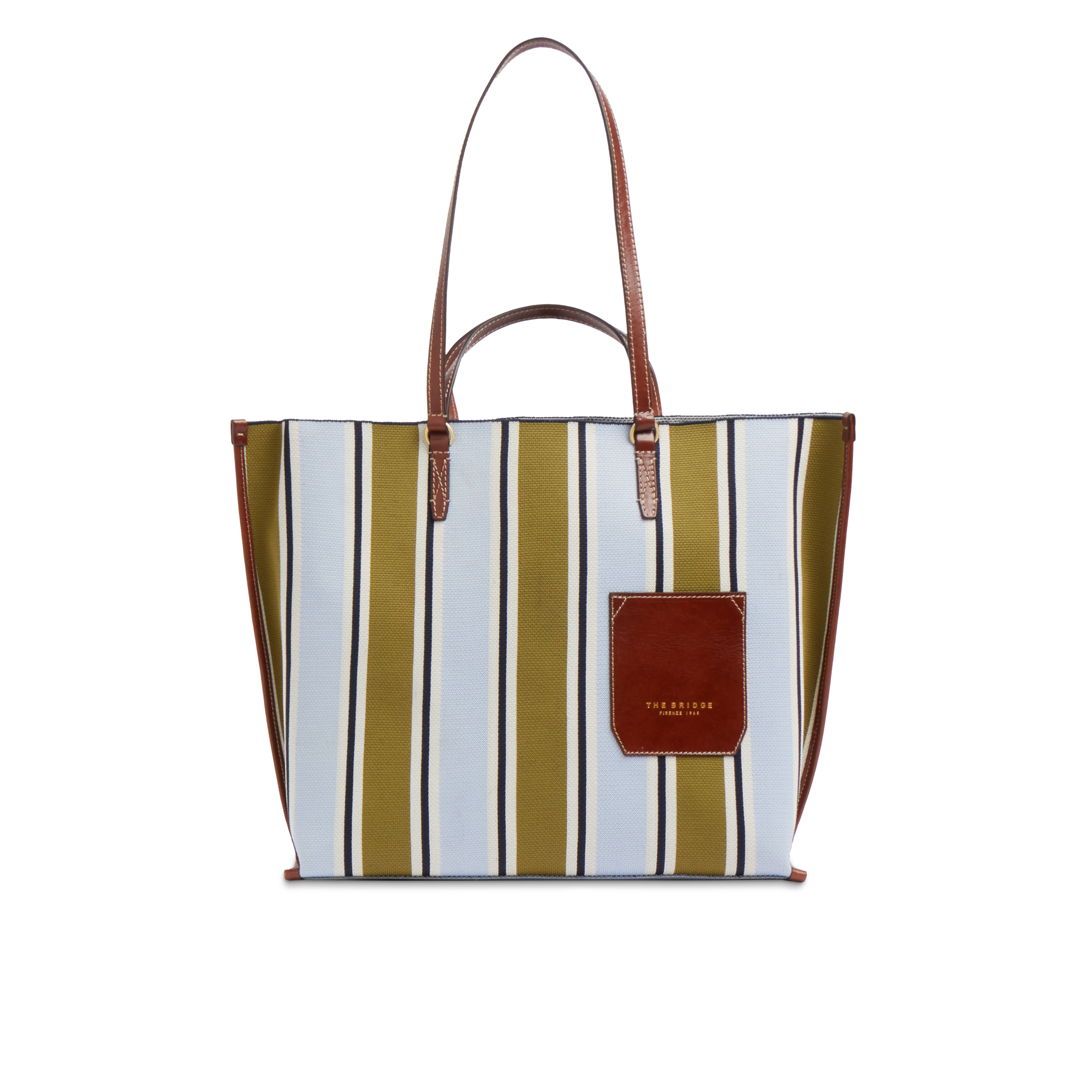 the-bridge-luna-ss26-shopper-donna-in-pelle-e-tessuto-riga-multicolor-marrone image 1
