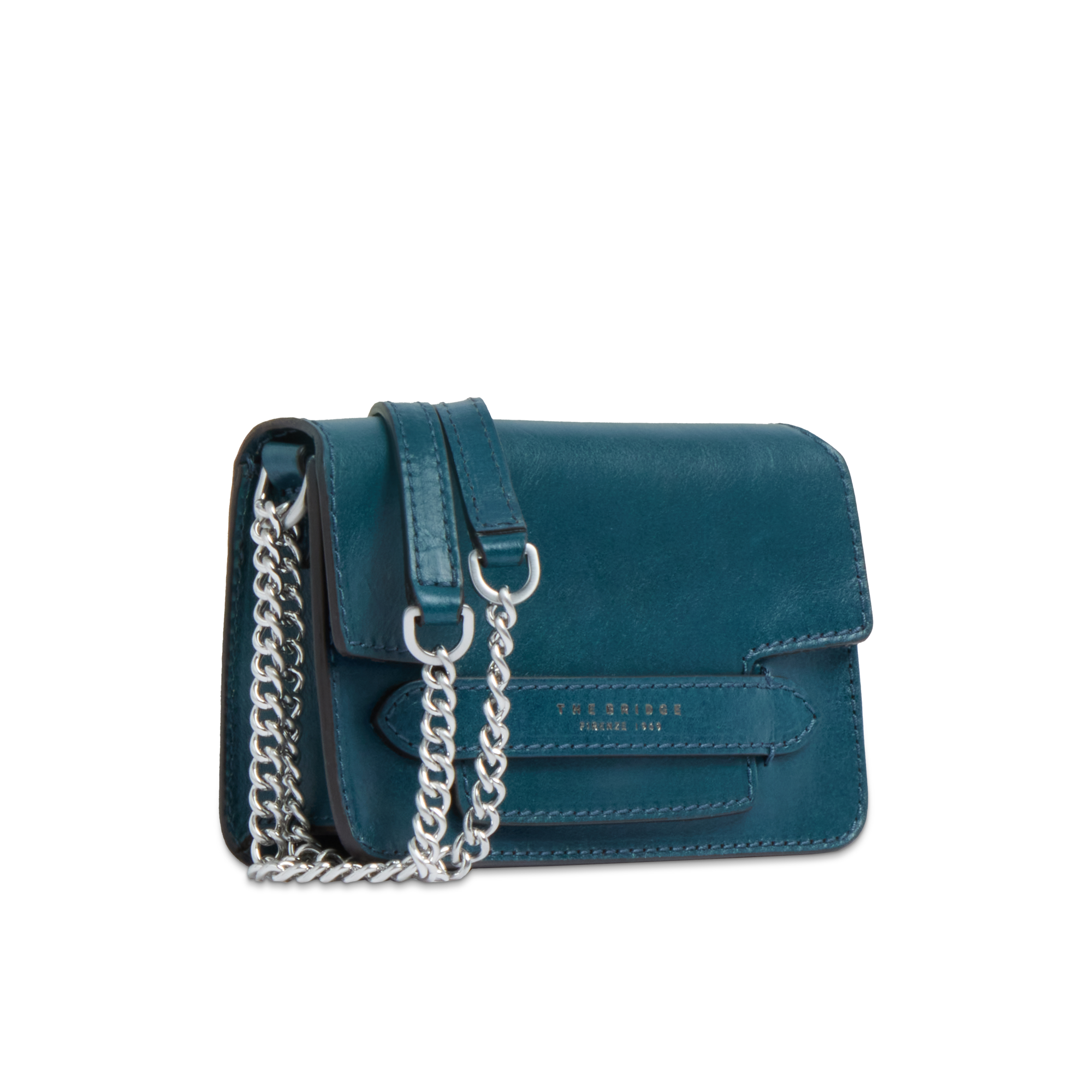 the-bridge-lucrezia-borsa-tracolla-pelle-con-catena-pavone image 2