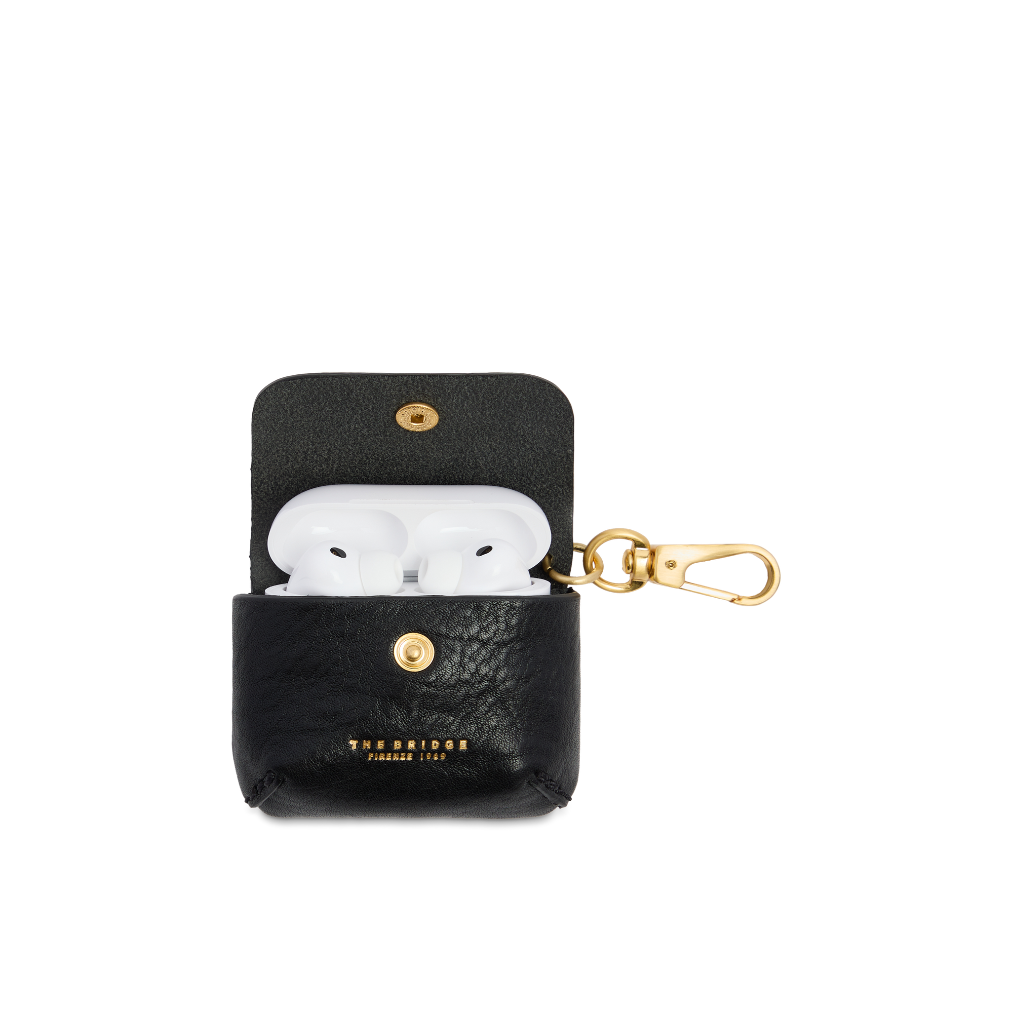 the-bridge-custodia-airpods-in-pelle-nera-oro-uomo-donna image 2