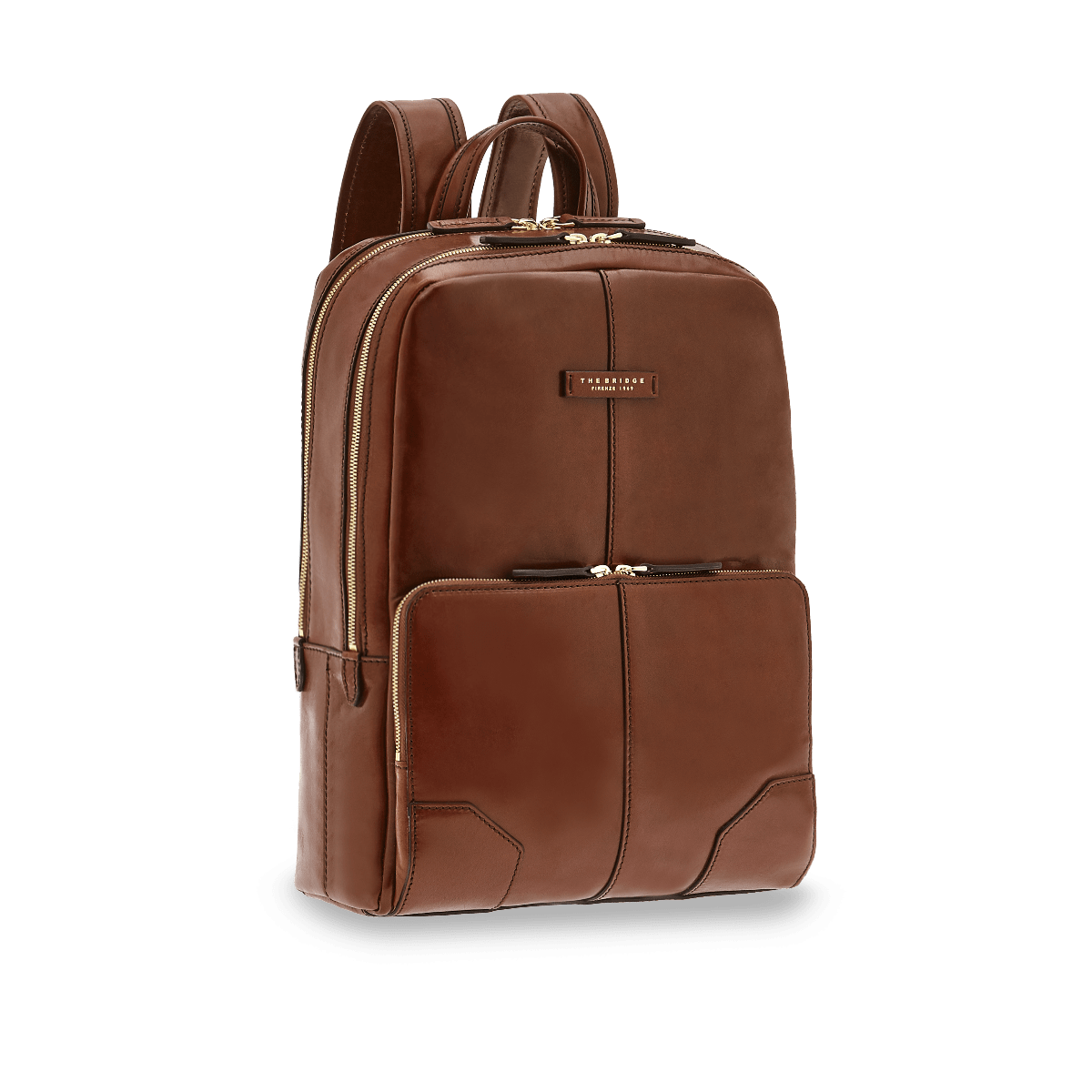 the-bridge-zaino-uomo-in-pelle-porta-pc-due-zip-marrone-oro-2 image 1